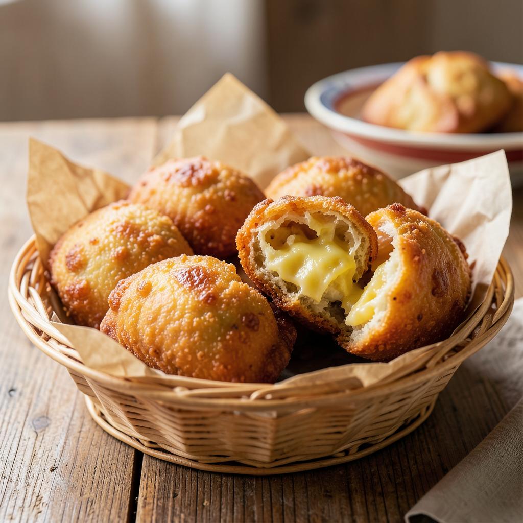 Pastéis fritos crocantes com recheio de queijo