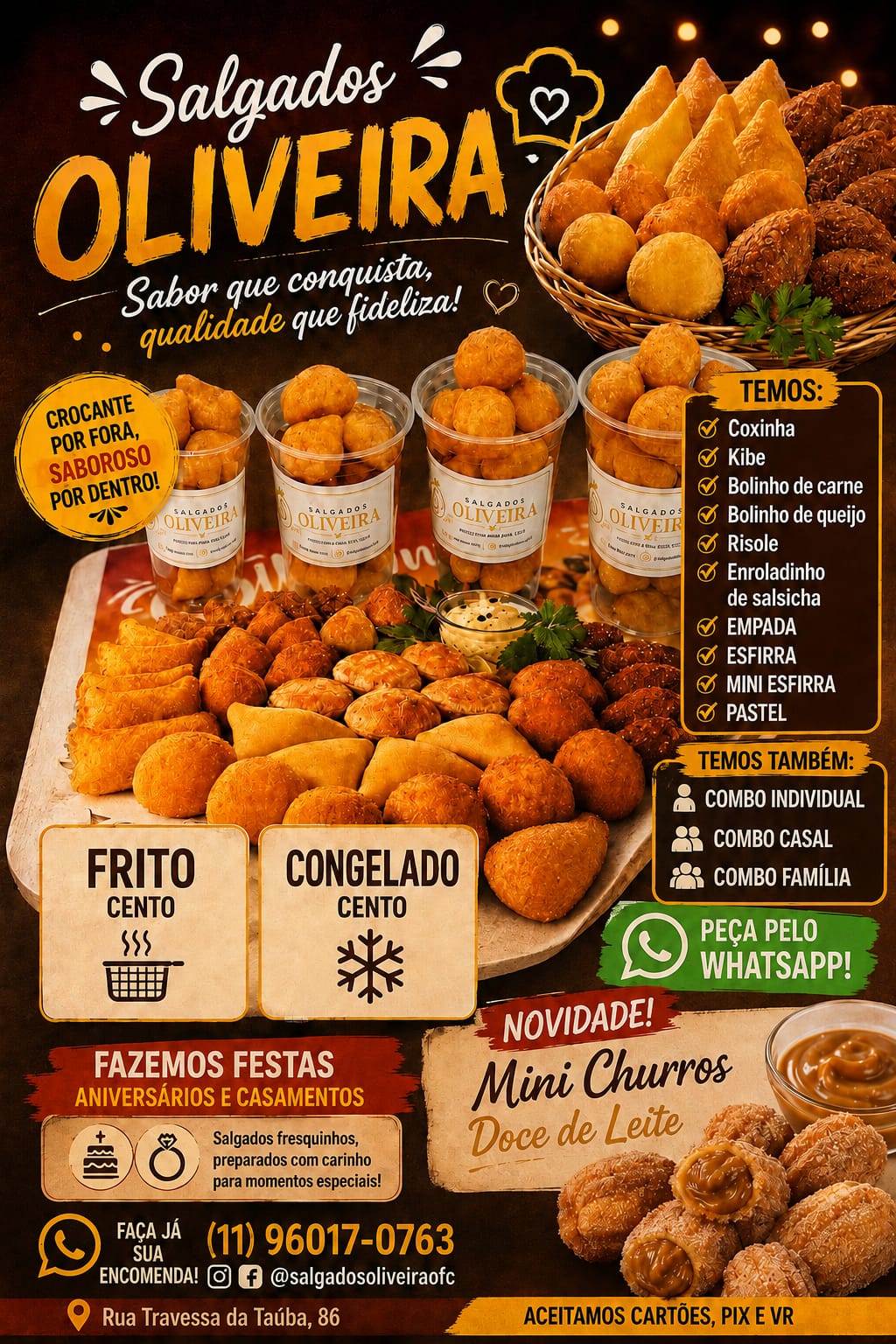 Cardápio de salgados da Salgados Oliveira
